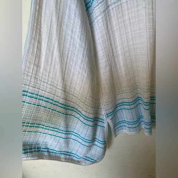 St. John Turquoise and White Knit summer tunic  cardigan wool blended over size - Picture 7 of 7